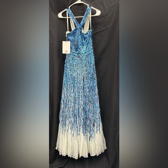 Mac Duggal 93961 NWT Elegant Blue and White Sequin Dress *Sample Dress - Picture 1 of 3